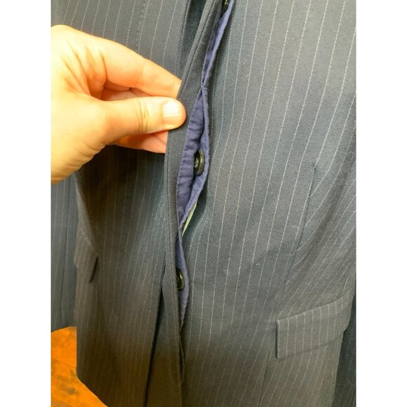 Hugo Boss Jadela1 Navy Blue & Thin Gray Pinstripe Button-Up Jacket, Size 12 - Picture 4 of 11